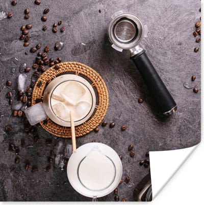 Poster Melk - Koffiebonen - Keuken - Koffiefilter - 100x100 cm XXL