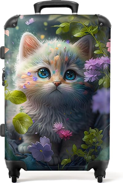 NoBoringSuitcases.com® - Kinderkoffer meisje - Kitten - Kindertrolley meisjes - Koffer groot - Rolkoffer lichtgewicht - Reiskoffer met 4 wielen - Grote trolley XL - 20 kg bagage