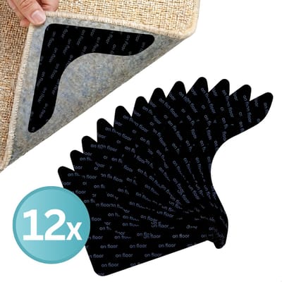 RENALUX Antislip Stickers Tapijt - Anti Slip Tape - Antislip Ondertapijt - Anti Slip Mat - Zwart - 12 Stuks