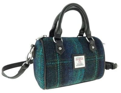 Bowlingtas mini Kilbride Blauw met Turquoise - 17x 20x11 - Harris Tweed - Glen Appin of Scotland