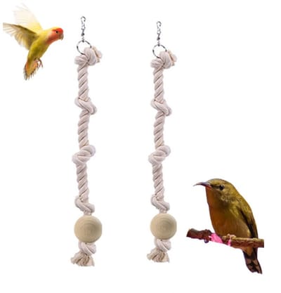 Cosensi- Klimtouw 2 Stuks - Katoenen Touw 40 cm - Klimmen/Kauwspeelgoed - Natuurlijke Materialen - Niet Giftig - Afneembare Haak - Vogelspeelgoed