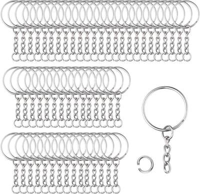100x Zilveren Sleutelringen met Ketting en Open Springringen voor Sleutels en Sieraden DIY