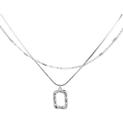 Hip-hop All-match Vierkant Kunst Frame Dubbellaags Ketting Dames Eenvoudige Trui Ketting white