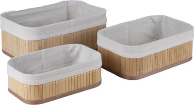 Urban Living Kast/badkamer opbergmanden - set van 3x stuks - bamboe met hoes - verschillende formaten