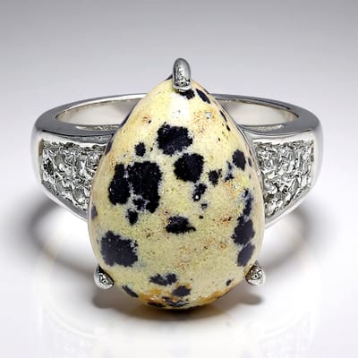 Cavill - Zilveren ring met 7,86 ct Dalmatiër Jaspis en 0,17 ct wit topaas - 925 Sterling zilver - Elegant uniek design - Dames ring