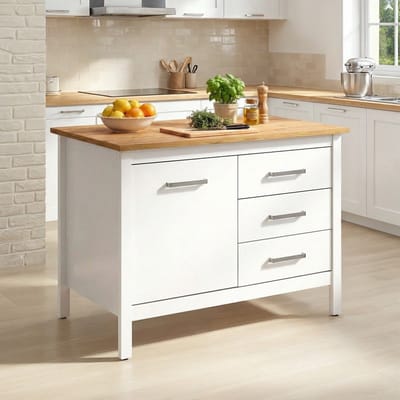 Interlink - kookeiland Piazza wit /eik met 3 laden en 1 deur - 124x75cm