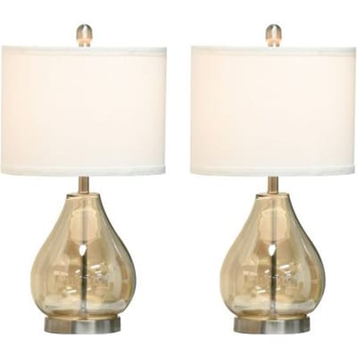 Tafellampen - MUVOE - Set van 2 - E27 40W - Glas en linnen - Amber en wit - Ø30 x 56H cm wit