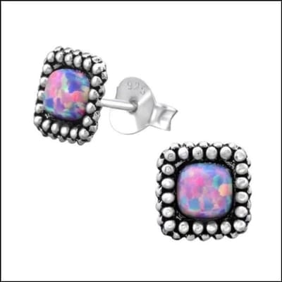 Aramat Jewels | Oorbellen | 925 Zilveren Opaal Oorbellen 6-8mm - Betoverende Edelsteen Studs | Vierkant/Roze/7mm | | | Zilver | Volwassenen, Kinderen | Verkleurd niet