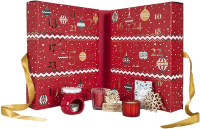 Thijox - Grote Kerstmis Adventskalender Rood 34 x 25 x 14 cm - Feestdagen Kalender met Kerstdecoratie, Kaarsen en Geurzakjes - Perfect Kerstcadeau voo