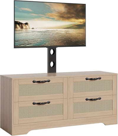 Tv-meubel -4 lades en verstelbare- muurbeugel voor tv's van 26''-65''- entertainmentmeubel van natuurlijk hout-houtkleur