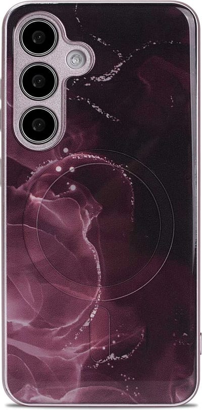 Casemania Hoesje Geschikt voor Samsung Galaxy S24 Rood - Siliconen Marmer Back Cover - Geschikt voor MagSafe