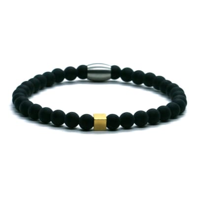 IbizaMen KIDS - Jongens armband - matte onyx - goud RVS - 6mm - 15cm