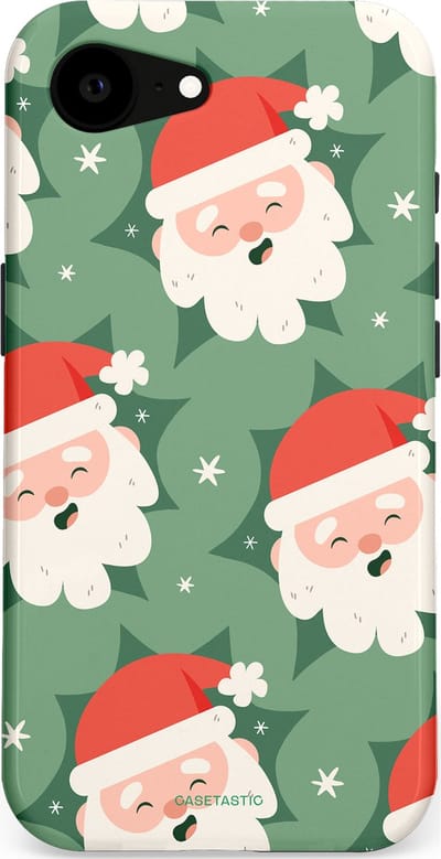 Casetastic hoesje geschikt voor Apple iPhone 16e / Apple iPhone 17e - MagSafe - Dubbellaagse bescherming - Vrolijke Kerstmannen in de Sneeuw - Fashion Case - Saliegroen Wit Perzik Crème