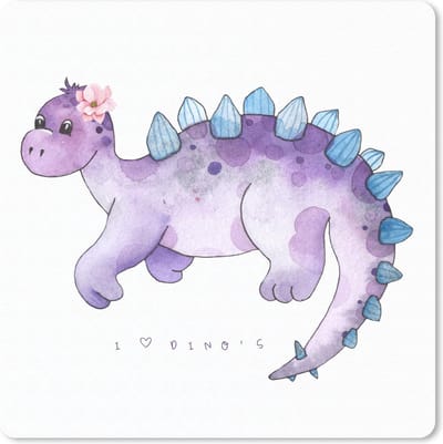 Muismat 20x20 cm - Mousepad Dinosaurus - Kinderkamer - Paars - Meisjes - Kinderen - Roze - Muismatten