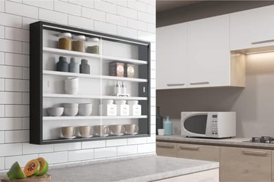 SAVI® Vitrinekast met Glas - Vitrinekast Hangend - Vitrinekast - Zwart/Wit - 10cm x 80cm x 60cm