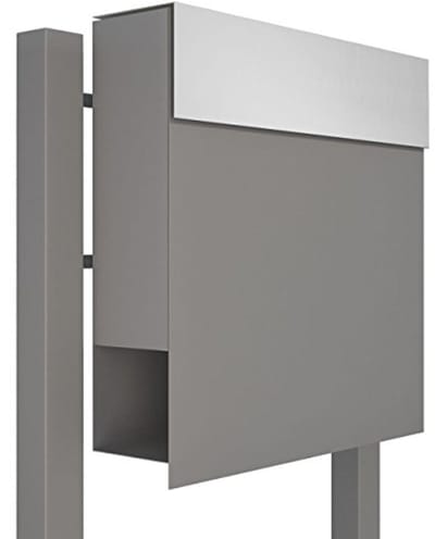 Design Staande Brievenbus met Krantenvak in Grijs Metallic en Roestvrij Staal