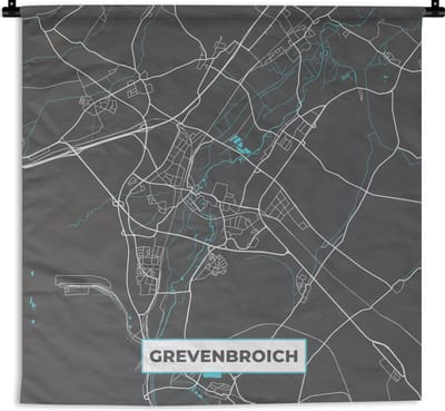 Wandkleed - Wanddoek - Stadskaart – Plattegrond – Duitsland – Blauw – Grevenbroich– Kaart - 180x180 cm - Wandtapijt