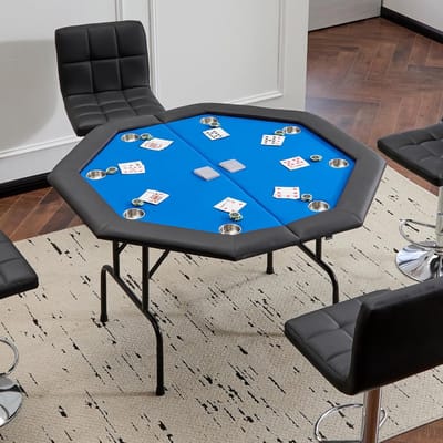 Pokertafel Achthoekig - Speeltafel Spelletjes - Thuis Casino - Opvouwbaar Met Bekerhouders - 120x120x76 cm - Blauw