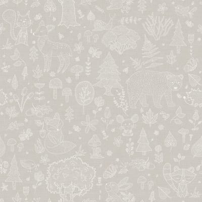 Behang - Bosdieren - Dieren Silhouetten - Babykamer Neutraal - Grijs - Kinderkamer - Dierenbehang - Beer Hert Vos - 0,53 x 10,05 M - Happy