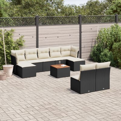 vidaXL - 10-delige - Loungeset - met - kussens - poly - rattan - zwart