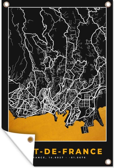 Muurdecoratie Kaart – Stadskaart – Fort-de-France - Plattegrond – Frankrijk - 120x180 cm - Tuinposter - Tuindoek