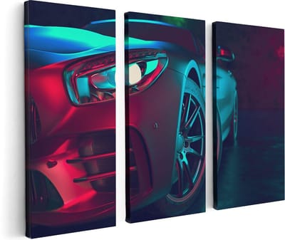 Artaza Canvas Schilderij Drieluik Moderne Auto Van Dichtbij  - 120x80 - Foto Op Canvas - Canvas Print
