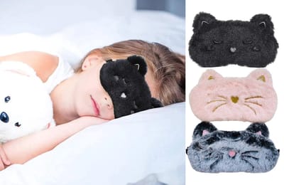 3 Stuks Kinder Slaapmaskers – Katten Design – Poes Zwart Roze Grijs – Zachte Oogmaskers – Reismaskers Kinderen – Vanaf 5 Jaar