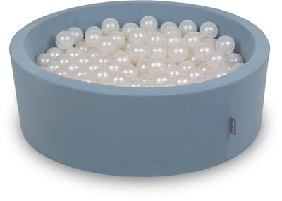 KiddyMoon Ronde Ballenbak Baby 90x30cm 200 Ballen - Ballenbad Sensorisch - Wasbare Hoes - Blauw: Parelmoer