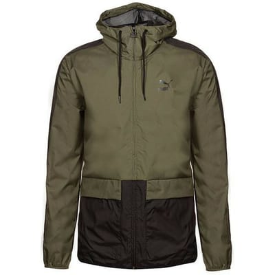 Puma Graphic Logo Long Sleeve Zip Up Green Black Heren Hooded Jacket 573316 14