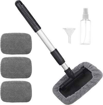 Telescopische Autowasborstel met Set van 4 Microvezel Hoesjes voor Ramen en Interieurreiniging, Ideaal voor Grondige Auto Cleaning