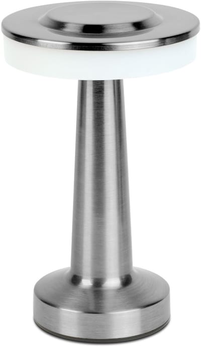 Tafellamp 'London' Zilver Metaal 20,5 cm – Dimbaar – 3 Lichtkleuren (Warm/Neutraal/Koel Wit) – Oplaadbaar via USB-C – Draadloos [12500B]