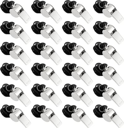 24 Stuks Rvs Fluitjes met Koord voor Sport en Diertraining