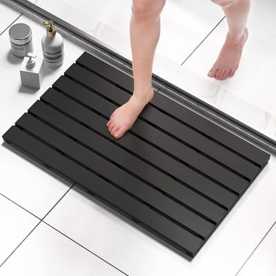 Grote Antislip Bamboe Douchemat Zwart - Waterdicht voor Badkamer, Sauna en Buiten (90x40 cm)