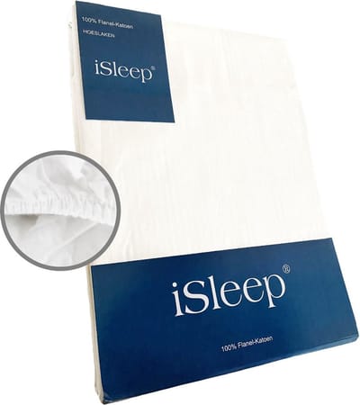 iSleep Flanel Hoeslaken - 100% Flanel Katoen - Hoge Hoek - Rondom Elastiek - Eenpersoons - 90x200 cm - Wit