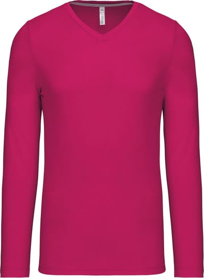 Kariban Herenshirt met lange mouwen en V-hals Fuchsia - L