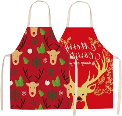 Katoenen Kerstschort Set van 2 - Waterdicht Keukenschort voor Koken, Bakken en Grillen voor Mannen en Vrouwen