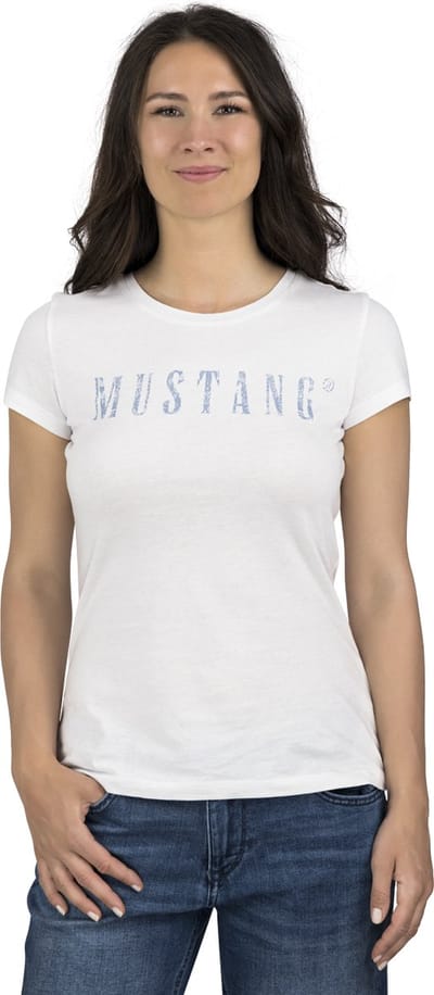 Mustang Dames T-Shirt Alexia C Logo slim fit Wit L Ronde Hals Volwassenen Basic T-shirt met korte mouwen en ronde hals gemaakt van 100% katoen