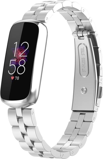 By Qubix - Compatible Fitbit bandje - Geschikt voor fitbit luxe bandje - Stalen schakelband - Zilver Smartwatchbandje horlogeband polsband Armband Strap Band Watchband