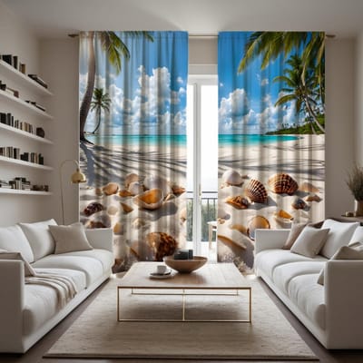 2 stuks set HD Blauwe Lucht Witte Wolk Zeewereld decoratief gordijn Blauwe band digitaal bedrukt gordijn Huisdecoratiestijl decoreren W52H63inchW132H160cm white