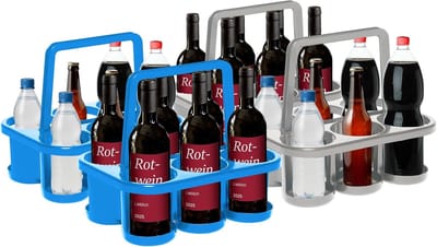Novaliv 4X Flessendrager voor 24 Flessen - Stabiele Houding - Drankenmand Kunststof, Stapelbaar, 32x23x28cm BLAUW Zilver - Ideaal voor Keuken & Kelder Drankenmand Bierdrager Drankendrager
