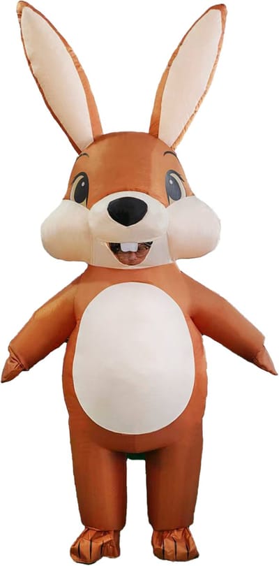 KIMU® Opblaas Kostuum Kinderen Bruin Konijn - Maat 122 128 134 140 146 152 - Opblaasbaar Paashaas Pak - Paashaaspak Mascotte Opblaaspak - Opblaasbare Haas Pasen Festival