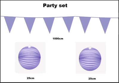 Party set lila - 1x Vlaggenlijn lila 1000cm + 2x Lampion lila 25cm -party festival thema feest