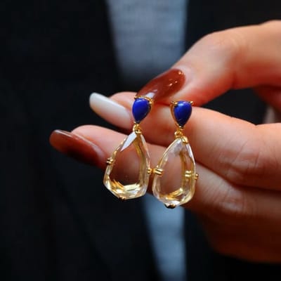 Elegante Waterdruppeloorbellen van Helder Bergkristal-Lapislazuli