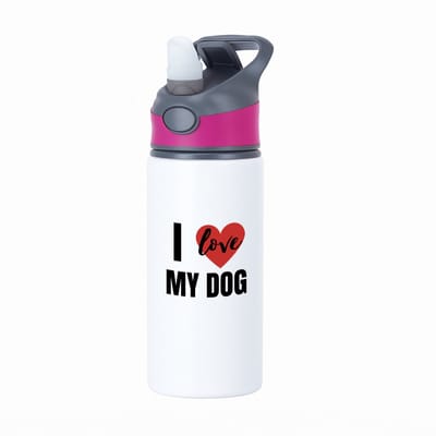 Hacebo® - I love my dog waterfles met rietje roze - Honden - honden liefhebbers - verjaardagscadeau - kado - gift - geschenk - water fles - 650ML