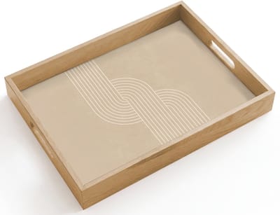 Dienblad hout 40x30 cm - Schootdienblad - Parallelle lijnen - Lichte textuur - Beige - Borrelplank rechthoek - Plateau dienbladen