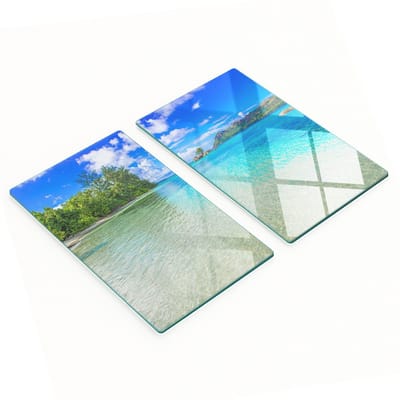Decoratieve snijplanken van gehard glas met strandmotief van de Seychellen, 2x30x52 cm