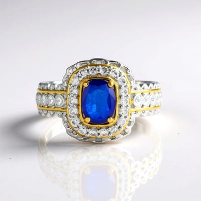 Cavill - Luxe Damesring in 925 Sterling Zilver met Palladium - Kobaltblauwe Spinel 1,179 ct & Ovale Zirkonia's 0,567 ct