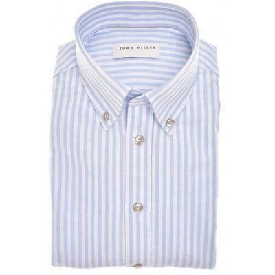 John Miller Overhemd Striped Pure Cotton Oxford Button-Down Licht Blauw / male