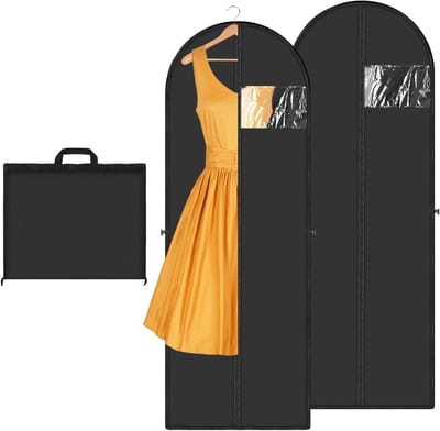 SnelShoppen - Garment Bags 2 Pack 180x60 cm - Lange Reiszak - Dikke Stofhoes voor Kostuums - Vouwbare Kledingbescherming voor Lange Jassen - Zwart