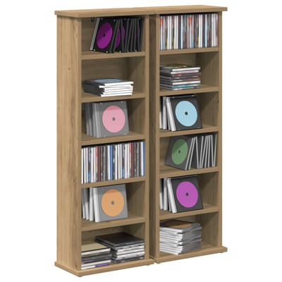 vidaXL - CD - Kast - 2 - st - Artisanaal - eiken - 60 - x - 17 - x - 92 - cm - Bewerkt - hout
